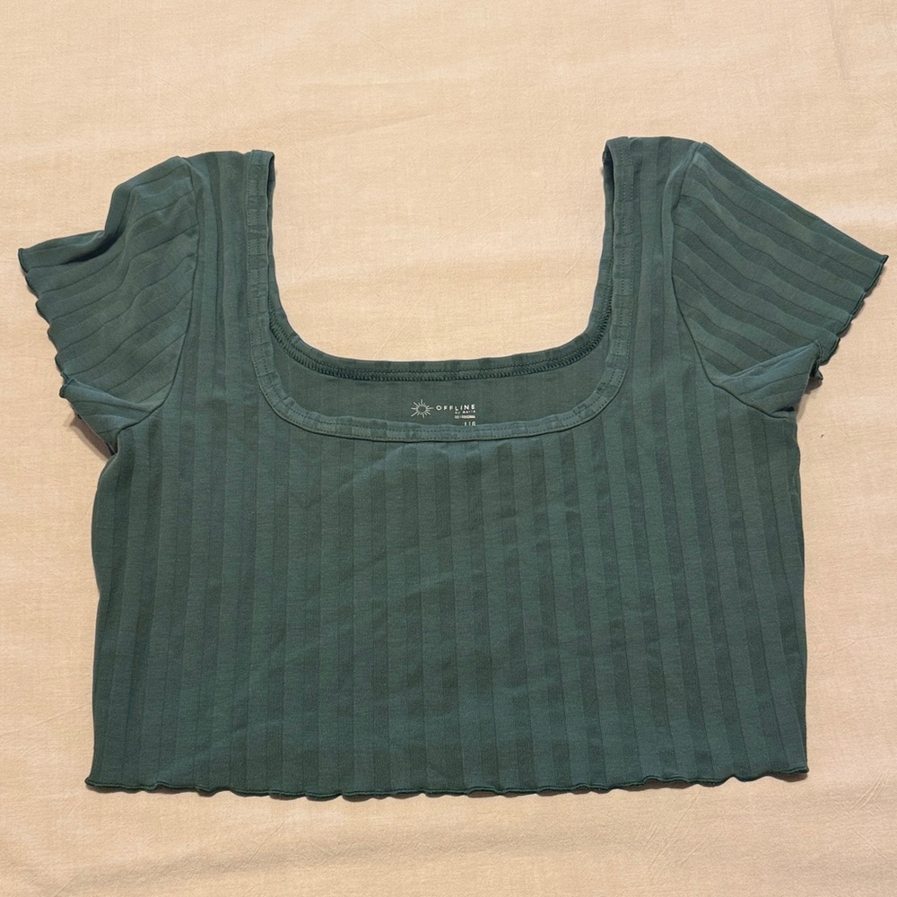 Aerie Square Neck Ribbed Crop Top - Green